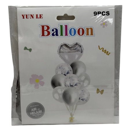 طقم بالون هيليوم + هواء قلب فضي
